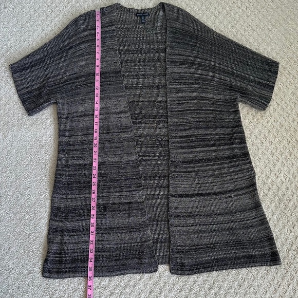 Eileen Fisher Sleek Tencel Knit Kimono Cardigan Sweater Black/Natural Size L/XL - Picture 13 of 14